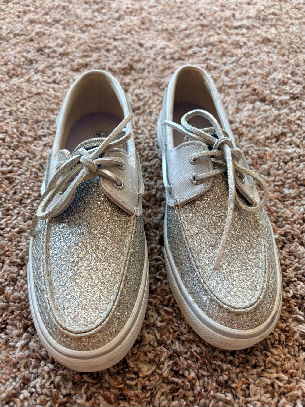 Sperry Women's Silver Glitter Lace-Up Boat Shoes